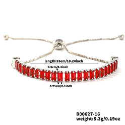 Красный Регулируемые браслеты-слайдеры из латуни с паве из кубических цирконий, теннисные браслеты для женщин, прямоугольные, красные, 10-1/4 дюйм (26 см)