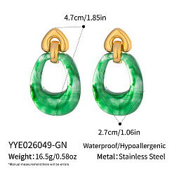 Medium Sea Green 304 Stainless Steel Stud Dangle Earrings for Women, with Resin, Nuggets, Real 18K Gold Plated, Medium Sea Green, 47x27mm