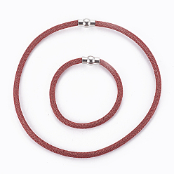 Rot Messing Schmuck-Sets, Netzkettenhalsketten und Armbänder, mit Messing-Magnet schließen, rot, 16.4~16.6 Zoll (41.7~42.3 cm), 5 mm, 8 Zoll ~ 8-1/8 Zoll (20.4~20.7 cm), 5 mm