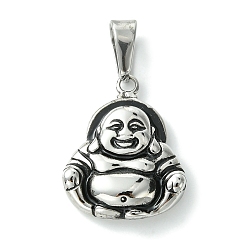 Античное Серебро Вакуумное покрытие pvd 304 подвески из нержавеющей стали, очарование будды, античное серебро, 26.5x21.5x6 мм, отверстие : 8.5x4.5 мм