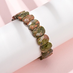 Унакит Натуральные эластичные браслеты из бусин унакита, унисекс., овальные, бусины : 14x10x5 мм, внутренний диаметр: 2.17 дюйм (5.5 см)