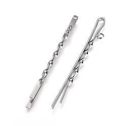 Платина Железная фурнитура шпильки для волос, с петлей, платина, 55.5x2x3~6 мм, отверстие: 2 мм