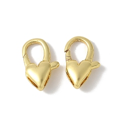 Настоящее золото 18K Карабин-лобстеры, латунные, стойки покрытие, долговечный, без свинца и без кадмия, сердце, реальный 18 k позолоченный, 13.5x8x4 мм, отверстие : 1.2 мм
