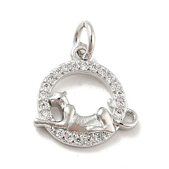 Платина Кольцо с леопардовым принтом, подвески из латуни с микропаве, прозрачные фианиты, с прыжковых колец, без кадмия и без свинца, платина, 14x13x2.5 мм, отверстие : 3.1 мм