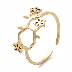 Настоящее золото 18K 304 из нержавеющей стали манжеты кольца, цветок, реальный 18 k позолоченный, 10.5 мм