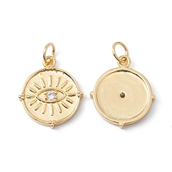 Прозрачный Стойка металлическая латунная микропрофилированная кубическая циркония подвески, с целью перехода в кольце, без кадмия, без никеля и без свинца, реальный 18 k позолоченный, плоские круглые с глаз, прозрачные, 16.5x14.5x2 мм, Перейти кольцо: 5x0.6 мм, внутренний диаметр: 3.8 мм