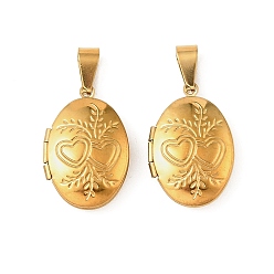 Real 20K Gold Plated 316 подвески из нержавеющей стали Locket, овал с подвеской в виде сердца, с 304 защелкой из нержавеющей стали на поручнях, долговечный, ионное покрытие (ip), реальный 20 k позолоченный, 24x16x6 мм, отверстие : 7x3 мм, внутренний диаметр: 14.5x10.5 мм