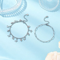 Бабочка 304 Браслеты из нержавеющей стали со скрепками и цепочкой Фигаро для женщин, бабочка, 7-1/4 дюйм (18.4 см), 2 шт / комплект