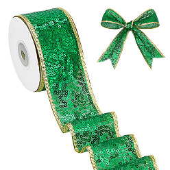 Зеленый Рождественская тема 10 ярды полиэстеровой ленты, с пластиковой блестка, плоский, зелёные, 2 дюйм (50 мм), около 10.00 ярдов (9.14 м) / рулон