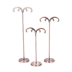 Red Copper Iron Earring Displays Sets, Jewelry Display Rack, Jewelry Tree Stand, Red Copper, 7x13.5~20cm, 3pcs/set