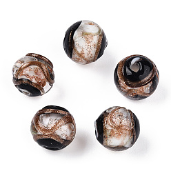 Кремово-белый Бусины ручной работы бусины золотого песка, круглые, кремово-белые, 12~12.5x11.5 мм, отверстие : 1.8 мм