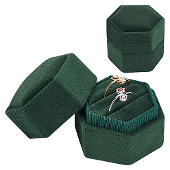 Dark Green Velvet Ring Boxes, Hexagon, Dark Green, 4.3x4.9x4.3cm
