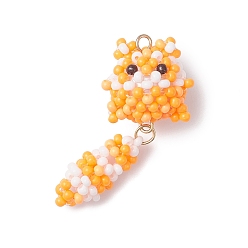 Оранжевый Подвески в виде кошек из стеклянных бусин, с круглой бусиной из окрашенного в технике выпечки стекла и 304 петлей из нержавеющей стали, оранжевые, 39.5x16.5x4 мм, отверстие : 2.5 мм