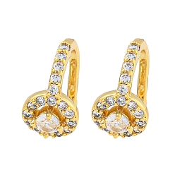 Real 18K Gold Plated Rack Plating Brass Micro Pave Clear Cubic Zirconia Dangle Earring, Cadmium Free & Lead Free, Long-Lasting Plated, Clip-on Earrings, Flat Round, Real 18K Gold Plated, 14x7mm