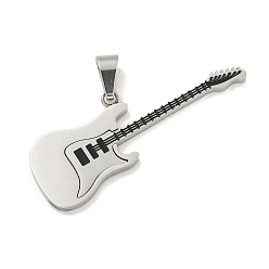 Нержавеющая Сталь Цвет 304 из нержавеющей стали большие кулоны, с эмалью, гитарный шарм, цвет нержавеющей стали, 51.5x17.5x2.5 мм, отверстие : 8.5x4.5 мм