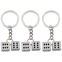 Платина 3 шт. брелки из цинкового сплава, игральная кость, с раздельными брелоками, платина, 85 мм
