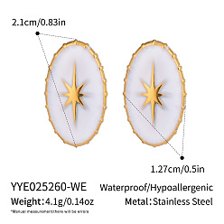 Белый Женские серьги-гвоздики в европейском стиле из нержавеющей стали с эмалью овальной формы и звездой, белые, 21x12.7 мм