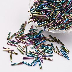 Разноцветный Стеклярус, Ирис, красочный, 9x2 мм, отверстия: 0.5 мм, около 7000 шт / мешок