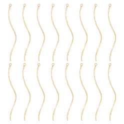 Настоящее золото 14K 16 латунные подвески шт., твист волны прелести, для серьги решений, реальный 14 k позолоченный, 53x2.5x1 мм, отверстие : 1 мм