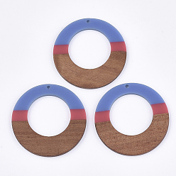 Васильковый Подвески из смолы и ореха, трехцветный, плоско-круглые, васильковый, 49x3~3.5 мм, отверстие : 2 мм