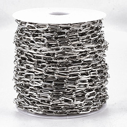 Platinum Unwelded Iron Paperclip Chains, Flat Oval, Drawn Elongated Cable Chains, with Spool, Platinum, 12.5x6x1.2mm, about 82.02 Feet(25m)/roll