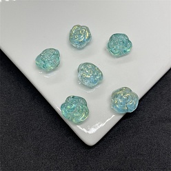 Средний Морско-зеленый Блестящие бусины лэмпворк, роза, средний морской зеленый, 12.5x14x9 мм, отверстие : 1.2 мм