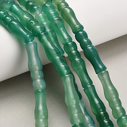 Темно-Зеленый Природный агат бисер нитей, окрашенная и подогревом, бамбуковая форма, темно-зеленый, 30x8 мм, отверстие : 1.8 мм, около 14 шт / нитка, 15.35'' (39 см)