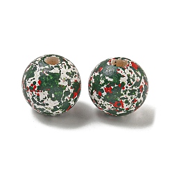 Dark Green Spray Paint Schima Wood Bead, Round, Christmas Theme, Dark Green, 16x15mm, Hole: 4.2mm
