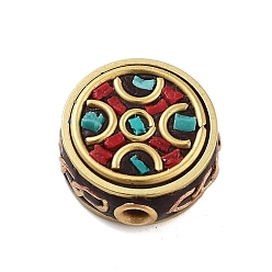 Красный Индонезийские бусины ручной работы, латуни и смолы, плоско-круглые, красные, 16x7~9 мм, отверстие : 1.8 мм