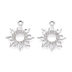 Кристалл Подвески из сплава со стразами, солнце, без кадмия, без никеля и без свинца, платина, кристалл, 19x16.5x2 мм, отверстие : 1.6 мм