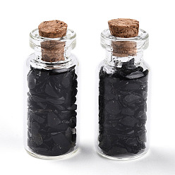 Обсидиан Стеклянные украшения для бутылок желаний, с натуральной цитриновой крошкой внутри и пробковой пробкой, 37.5x16 мм