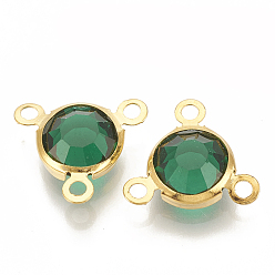 Зеленый Стеклянные прелести, с 304 вывод из нержавеющей стали, плоско-круглые, граненые, золотые, зелёные, 12x13x4 мм, отверстие : 1.5 мм
