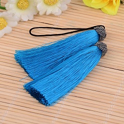 Dodger Blue Nylon Tassel Big Pendant Decorations, Dodger Blue, 60~65x10mm