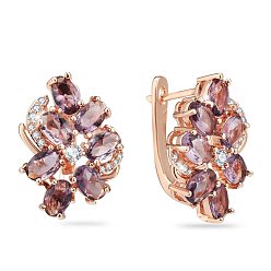 Цветок Латунные серьги горный хрусталь обручем, золотые, цветок, 13 мм