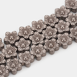 Coffee Plated Electroplate Non-magnetic Synthetic Hematite Beads Strands, Flower, Coffee Plated, 10x10x4mm, Hole: 1mm, about 45pcs/strand, 16.5 inch