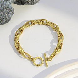 Золотой Текстурированные 304 браслеты из нержавеющей стали с двойными звеньями для женщин, овальные, золотые, 8.27 дюйм (21 см)