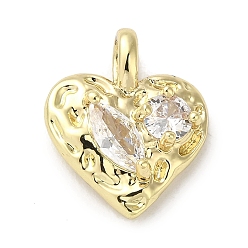 Настоящее золото 14K Латунные микро проложить кубического циркония подвески, без кадмия, без никеля и без свинца, сердце, реальный 14 k позолоченный, 16x13x4.5 мм, отверстие : 3x2.5 мм