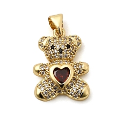 Темно-Красный Латунные микро проложить кубического циркония подвески, реальный 18 k позолоченный, без свинца и без кадмия, нести с сердцем, темно-красный, 19.5x14.5x4 мм, отверстие : 4x3.5 мм