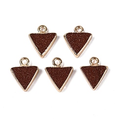 Goldstone Synthetic Goldstone Pendants, Brass Triangle Bezeled Charms, Golden, 13.5~14.5x11x2.5~3mm, Hole: 1.8mm