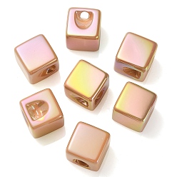Sandy Brown UV Plating Rainbow Iridescent Acrylic Beads, Cube, Sandy Brown, 15x15x15mm, Hole: 3.8mm