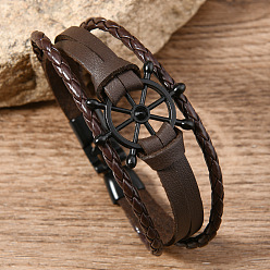 Кокосово-Коричневый Браслеты из сплава и искусственной кожи для женщин и мужчин, якорь и штурвал, кокосового коричневый, 8-1/4 дюйм (21 см)