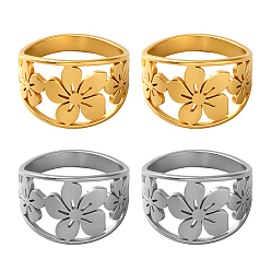 Золотой & Цвет Нержавеющей Стали 4 шт. 2 цвета перстней из нержавеющей стали, цветок, золотые и нержавеющая сталь цвет, 13.2 мм, размер США 6 (16.5 мм), 2 шт / цвет