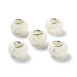 Белый Ab цвет смолы роза цветок европейские бусины, RONDELLE большие шарики отверстия, с двойными сердечниками из сплава платинового тона, белые, 14x9 мм, отверстие : 5 мм