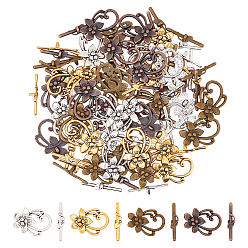 (52) Непрозрачная лаванда 40 сумки 4 цвета тибетский стиль застежки-крючки из сплава, цветок, разноцветные, 28x20 мм, отверстие : 2 мм, 10 мешков / цвет