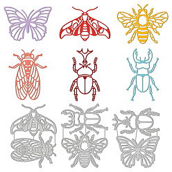 Insects Углеродистая сталь разрезает трафареты, для diy scrapbooking, Фотоальбом, декоративная бумага для тиснения, цвет нержавеющей стали, рисунок насекомых, 111~119x89~90x0.8 мм, 3 шт / комплект