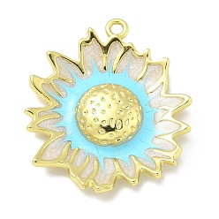 Темно-Голубой Подвески из латуни с эмалью в стойку, долговечный, без свинца и без кадмия, прелести подсолнуха, реальный 18 k позолоченный, глубокое синее небо, 28.5x24.5x4.5 мм, отверстие : 2 мм