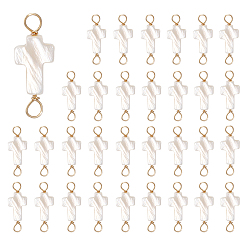 Light Gold 32Pcs Natural Freshwater Shell Connector Charms, Cross Links, Light Gold, 23x9.5x3.5mm, Hole: 2.5mm