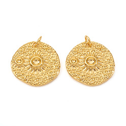 Настоящее золото 18K Сеттинги для кулона (стразов) из латуни , с целью перехода в кольце, плоские круглые с цветком, реальный 18 k позолоченный, подходят для 0.5 мм, 2 мм, 3.5 горный хрусталь мм, 20x2.5 мм, отверстие : 3 мм