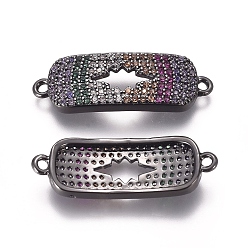 Черный Цвет Металла Соединители из латуни с микропаве и кубическим цирконием, прямоугольные, красочный, металлический черный , 9x26x2.2 мм, отверстие : 1.2 мм