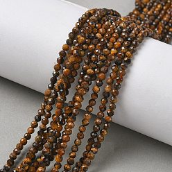 Тигровый глаз Природных тигровый глаз бисер нитей, граненые, круглые, 3~3.5 мм, отверстие : 0.7 мм, около 129 шт / нитка, 15.35'' (39 см)